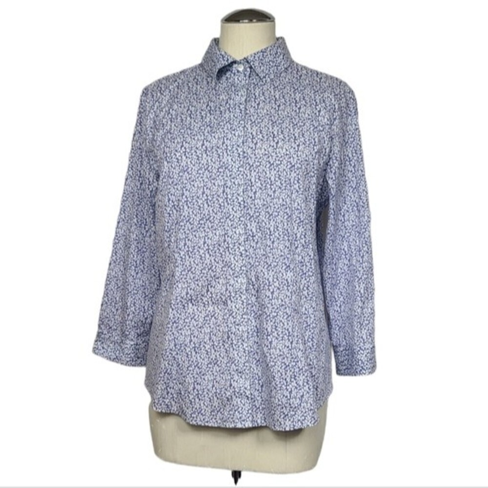 Talbots Floral Purple Blue Button Down Wrinkle Resistant Shirt 10